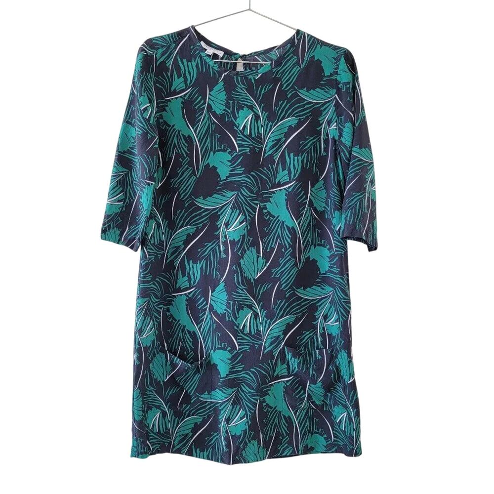 Equipment Silk Aubrey Dress Palm Leaf Tropical Blue Green White Women Size S